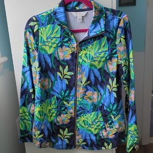 Lilly Pulitzer Blue and Green Floral Bomber Jacket